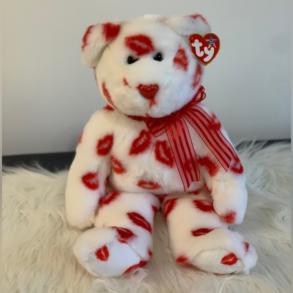 Ty (25) Beanie Buddy  White and Red Kiss Print “Smooch” - Picture 7 of 10